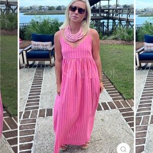 Fuchsia + Orange Stripe Maxi Dress Olivaceous